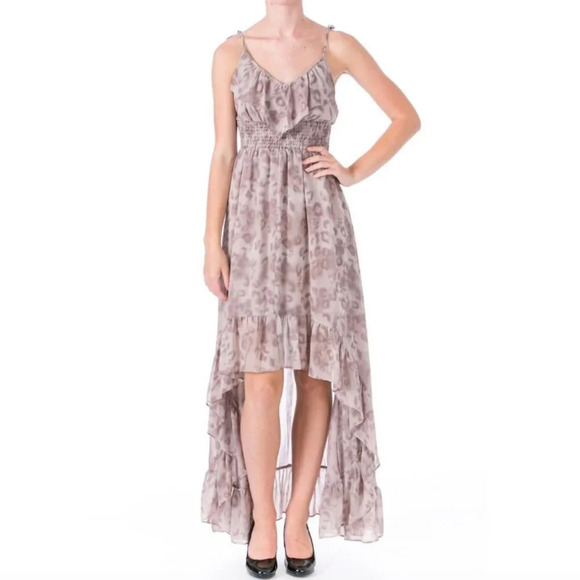 Vintage Guess Women's Medium M Y2K Leopard Printed Chiffon Hi-Low Ruffle Dress - Picture 1 of 16